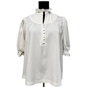 Pomander Place Tuckernuck Selena Blouse Puff Sleeves Ruffle Collar White Large